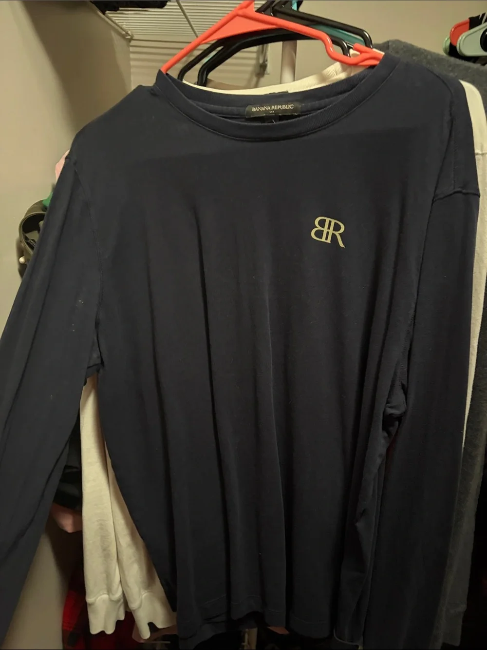 Banana Republic Men’s Long-Sleeve Crewneck Shirt — Navy with Gold Logo